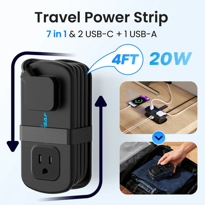 Cruise Essentials 2026: POWSAF 20W Fast Charging Travel Power Strip with 3 USB Ports, 2 Three-Prong & 2 Two-Prong Outlets - Compact Design for Hassle-Free Charging on Your Travels