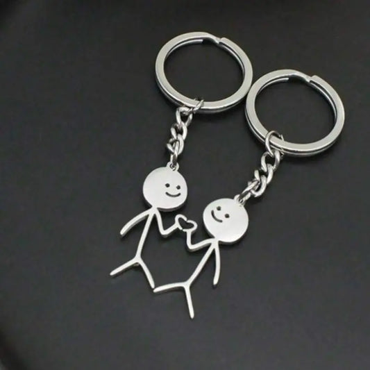 2Pcs Stainless Steel Heart Stickman Keychain for Couples - Funny Keychain Metal Key Ring Purse Bag Backpack Car Key Charm Case Accessory Gift Matching Keychains for Best Friends