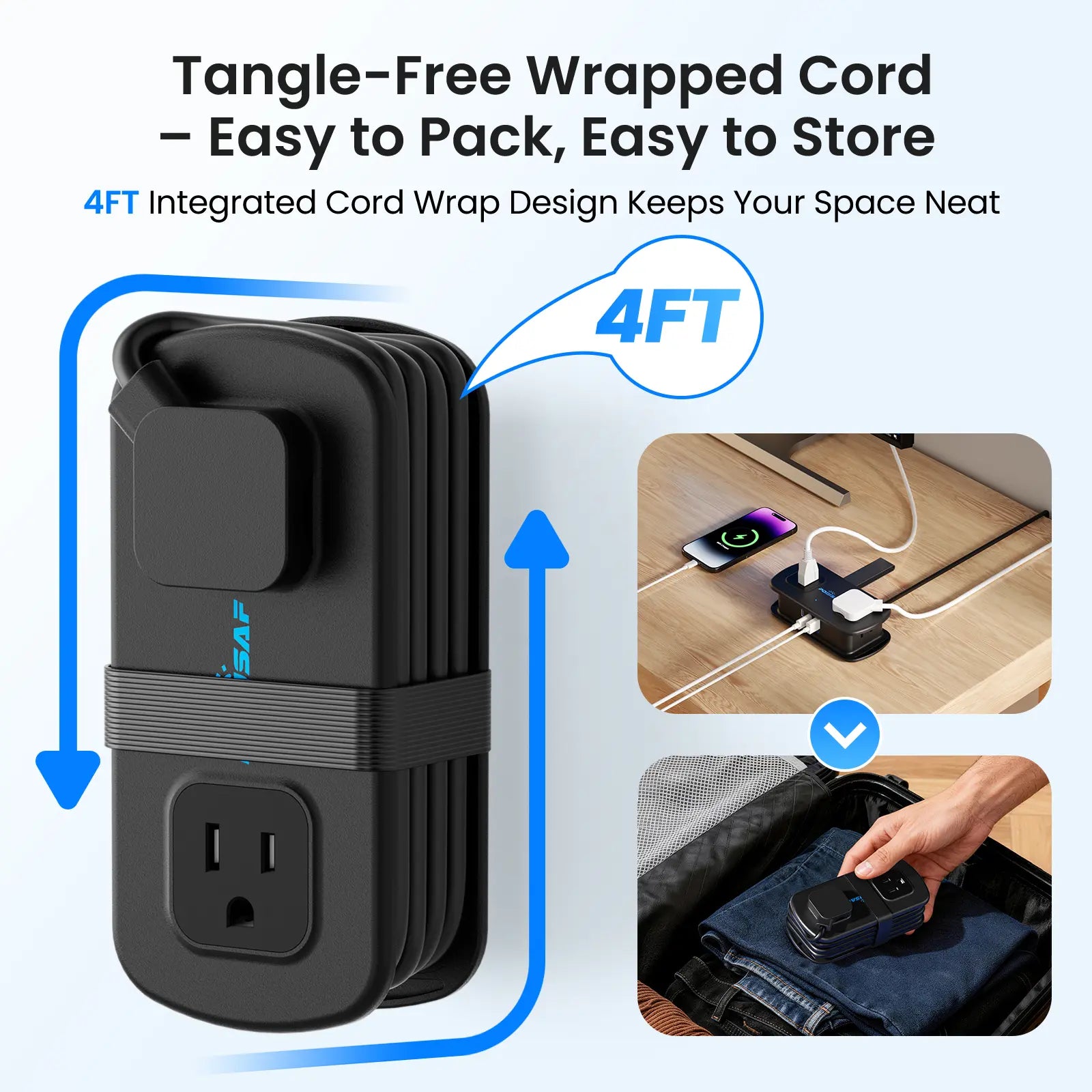 Cruise Essentials 2026: POWSAF 20W Fast Charging Travel Power Strip with 3 USB Ports, 2 Three-Prong & 2 Two-Prong Outlets - Compact Design for Hassle-Free Charging on Your Travels