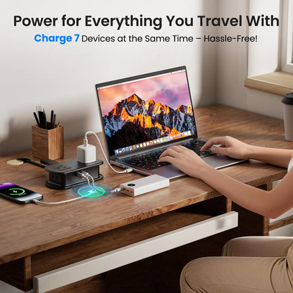 Cruise Essentials 2026: POWSAF 20W Fast Charging Travel Power Strip with 3 USB Ports, 2 Three-Prong & 2 Two-Prong Outlets - Compact Design for Hassle-Free Charging on Your Travels