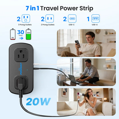 Cruise Essentials 2026: POWSAF 20W Fast Charging Travel Power Strip with 3 USB Ports, 2 Three-Prong & 2 Two-Prong Outlets - Compact Design for Hassle-Free Charging on Your Travels